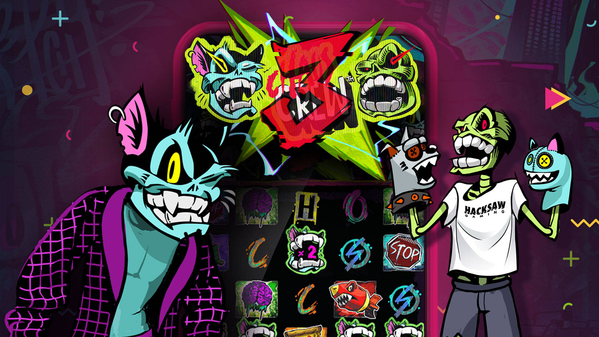 Cartoon zombie characters in front of a slot machine