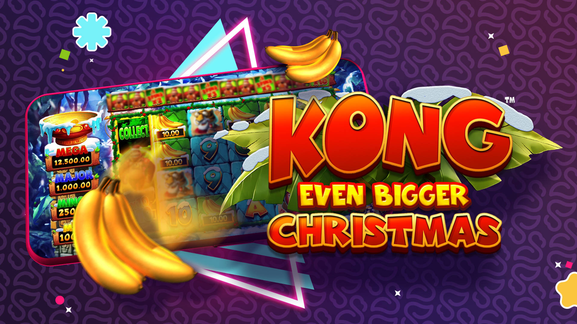 Kong Even Bigger Christmas slot game featuring bananas and a jackpot prize display.