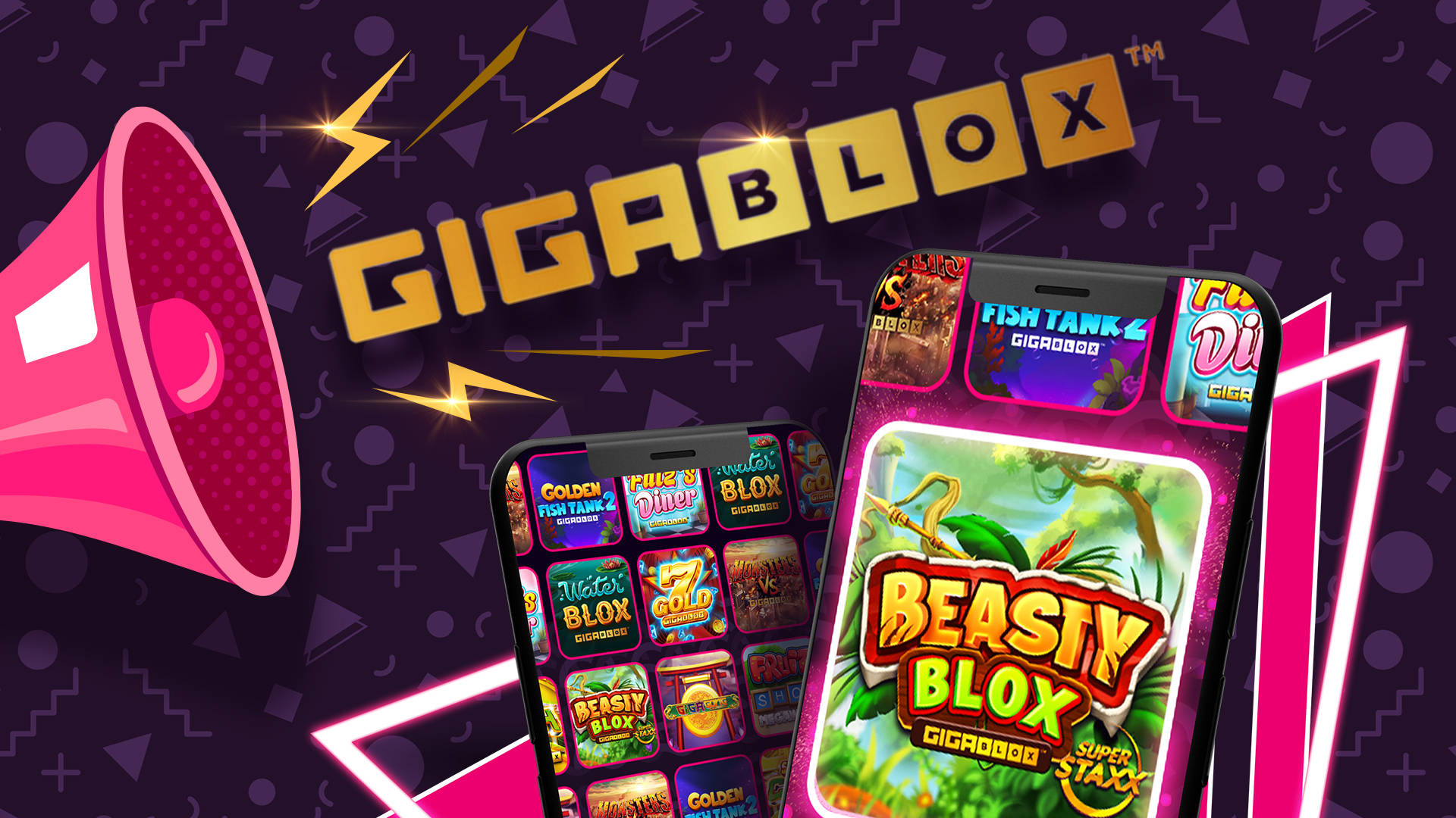 Mobile phone showcasing available Gigablox game tiles