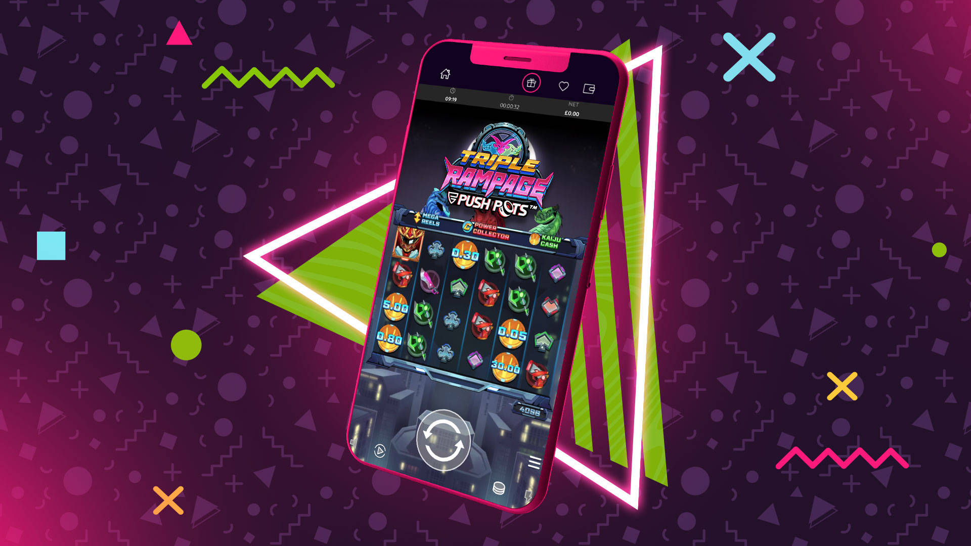 Mobile phone displaying the Triple Rampage Push Pots game.